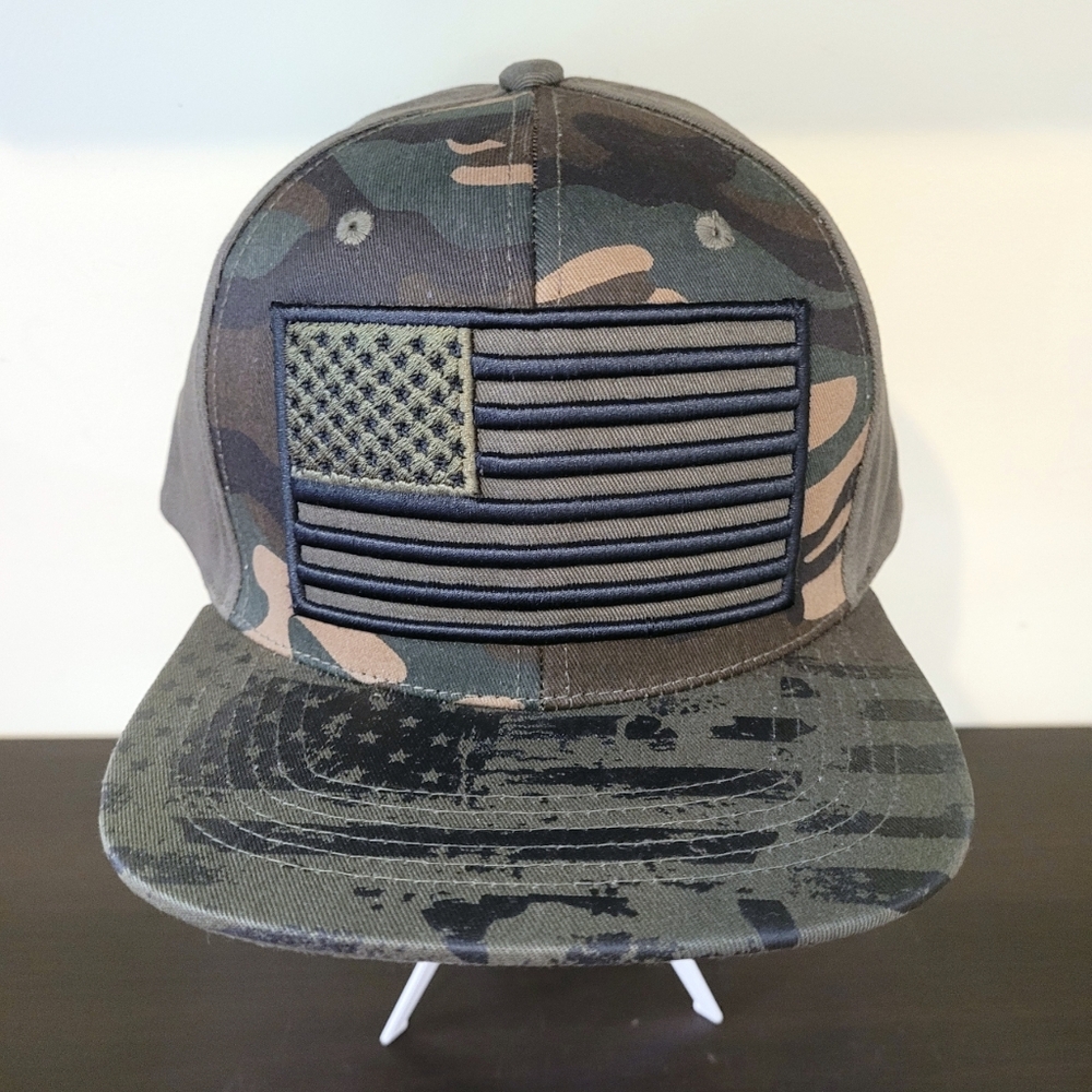 Olive Green American Flag Camo Print Snapback